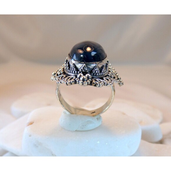 Deep Blue Natural Apatite Bali Style Sterling Silver Ring Size 8 - Picture 6 of 11